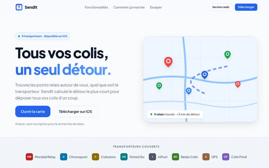 Page d'accueil de SendIt